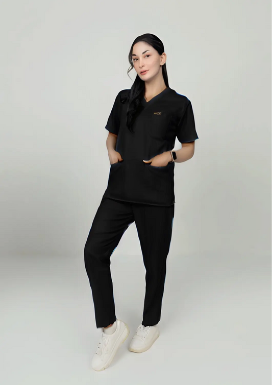 Netter Black Unisex Blended Cotton Scrubs