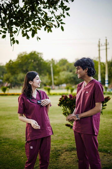 Cardina- Maroon Cotton Unisex Scrubs Straight Bottom