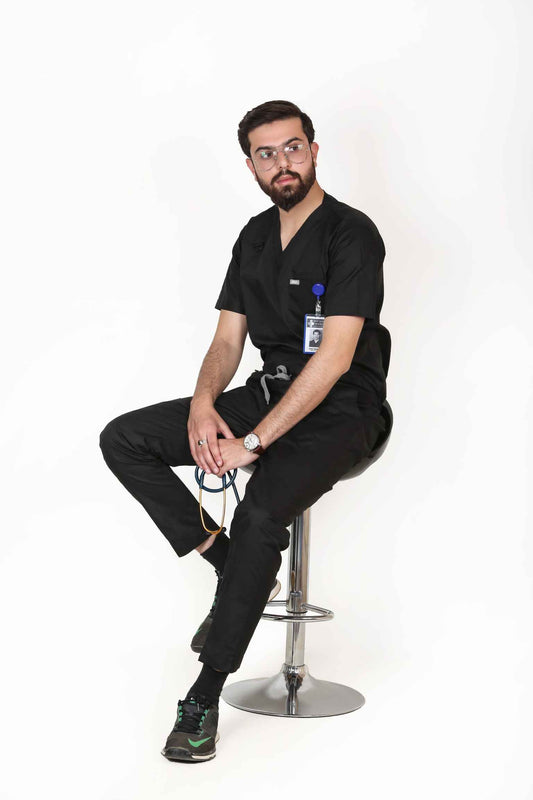 Eternity- Black Cotton Unisex Scrubs - Straight Bottoms