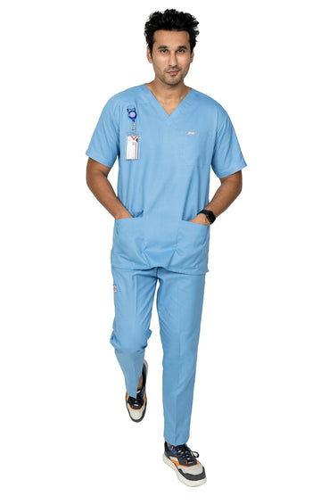 Azure-Ciel Blue Unisex Blended Cotton Scrubs