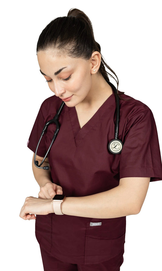 Chic Fit-Maroon Scrubs Straight Bottoms