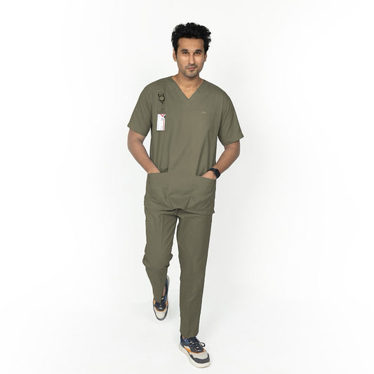 Vervedo – Olive Green V-Neck Blended Unisex Scrubs